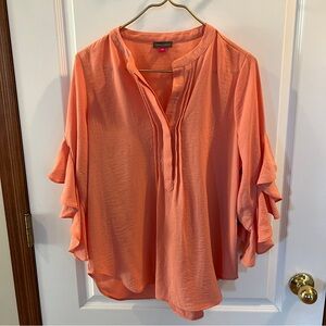 Vince Camuto NWT Medium Gorgeous Peach Ruffled 3/4 Sleeve Vneck Blouse
